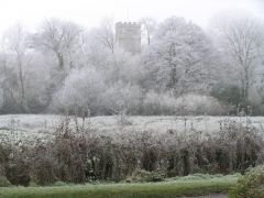 Village Church with frosted trees