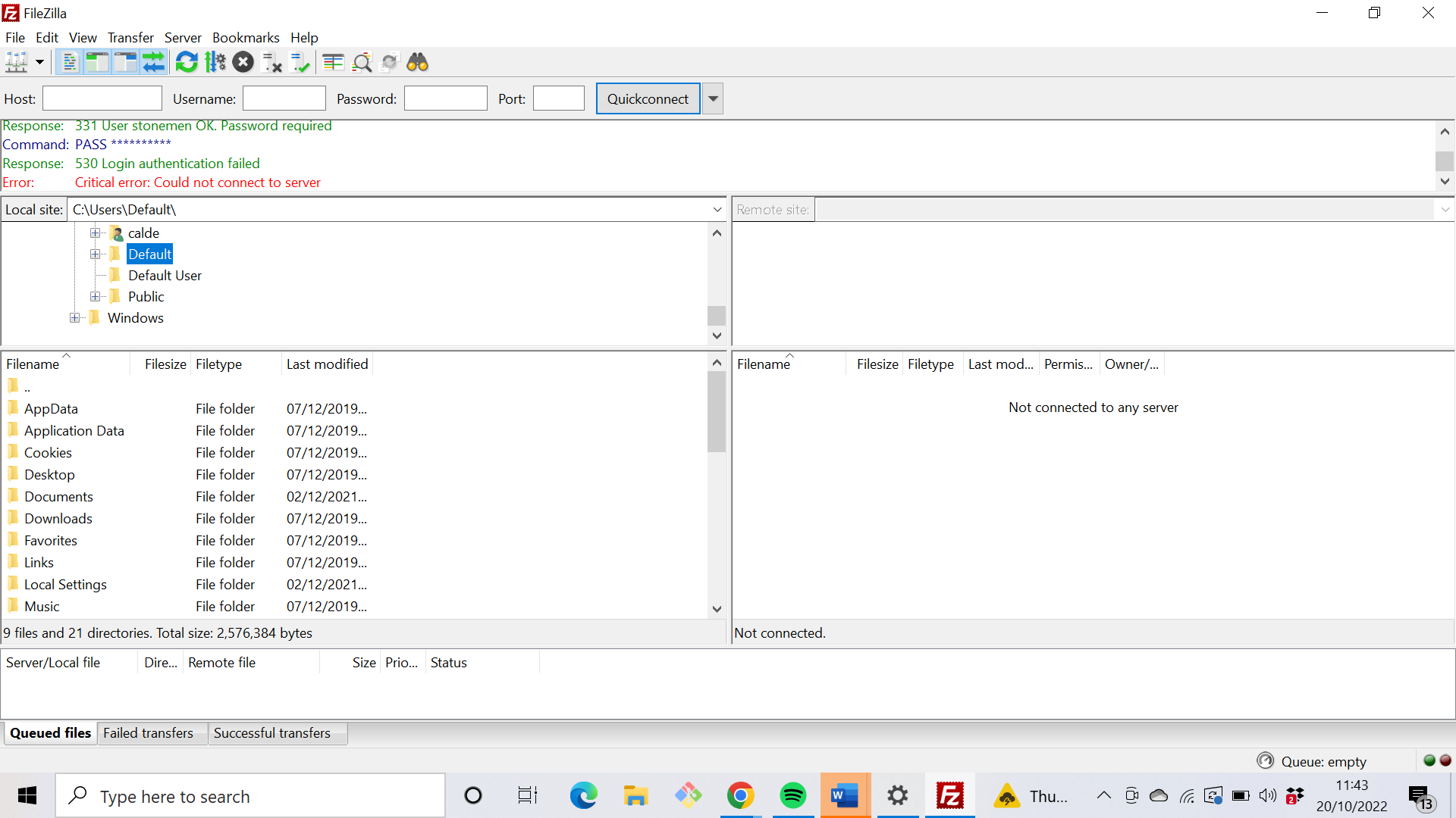 Connecting an ftp account